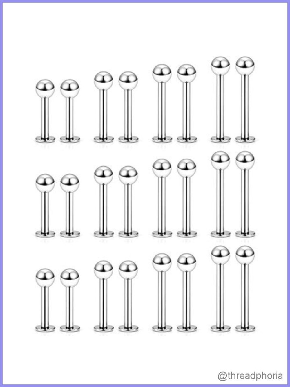 24pc Surgical Steel Labret Studs Monroe Lip Tragus Helix Barbell Piercing Set